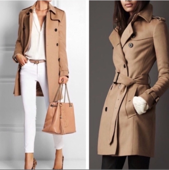 Burberry Kensington Wool and Cashmere Trench Coat Size 14